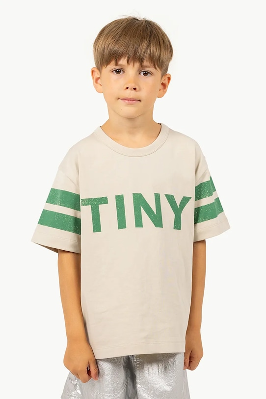 Παιδικό βαμβακερό μπλουζάκι Tinycottons STRIPES LOGO TEE μπεζ SS25.137