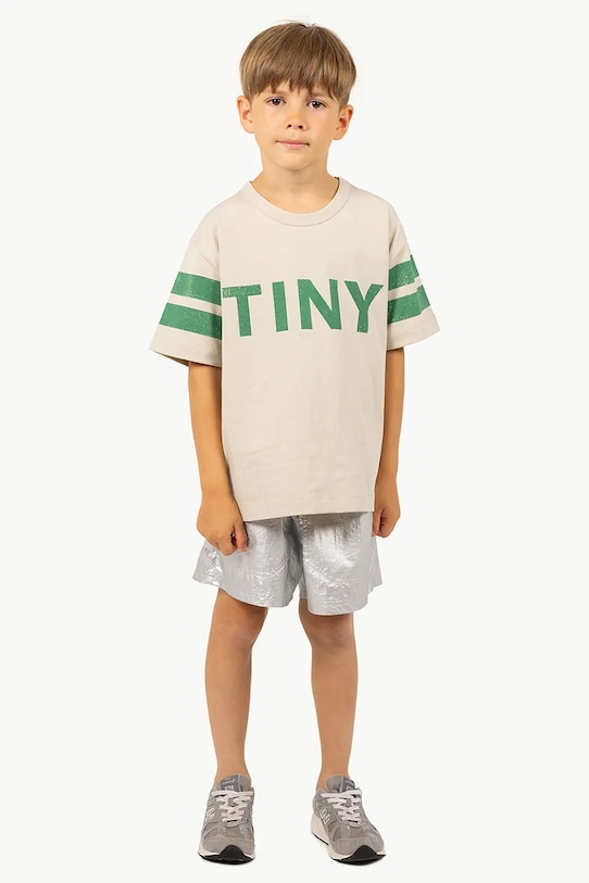 Παιδικό βαμβακερό μπλουζάκι Tinycottons STRIPES LOGO TEE SS25.137 μπεζ