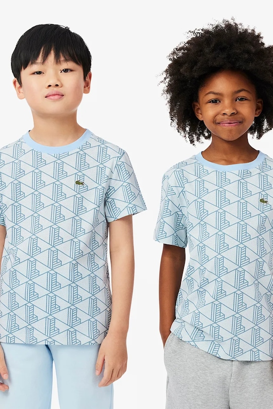 Lacoste t-shirt bawełniany dziecięcy wzorzyste niebieski TJ8411
