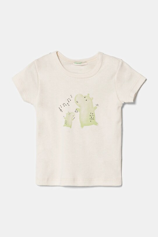 Μωρό βαμβακερό μπλουζάκι United Colors of Benetton στάμπα μπεζ 3I9WA1065.W.Seasonal