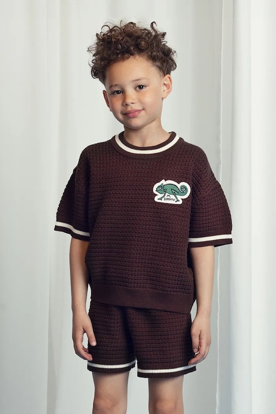 Дитяча бавовняна футболка Mini Rodini Lizard аплікація коричневий 2521014616