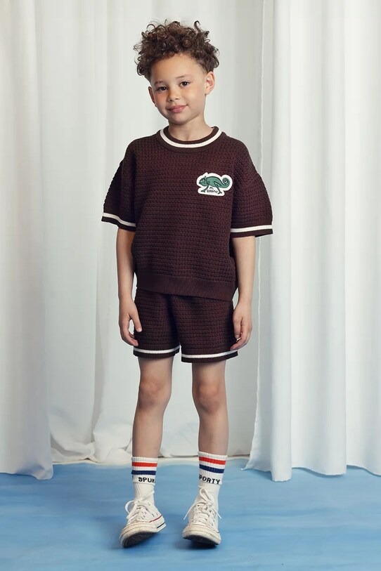 Дитяча бавовняна футболка Mini Rodini Lizard 2521014616 коричневий