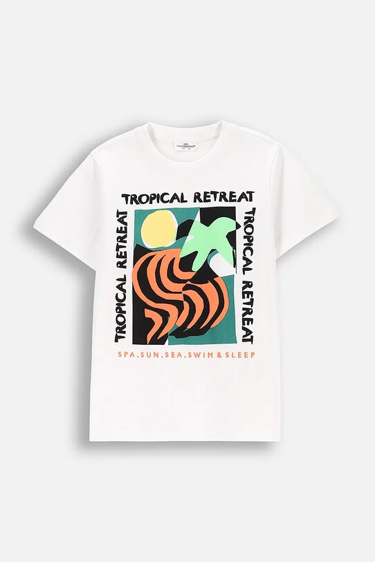 Coccodrillo t-shirt bawełniany dziecięcy nadruk biały WC5143205TBJ