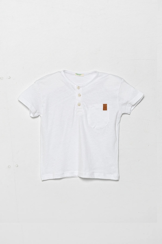 Kojenecké tričko United Colors of Benetton s příměsí lnu bílá 3F4JA105S.W.Seasonal