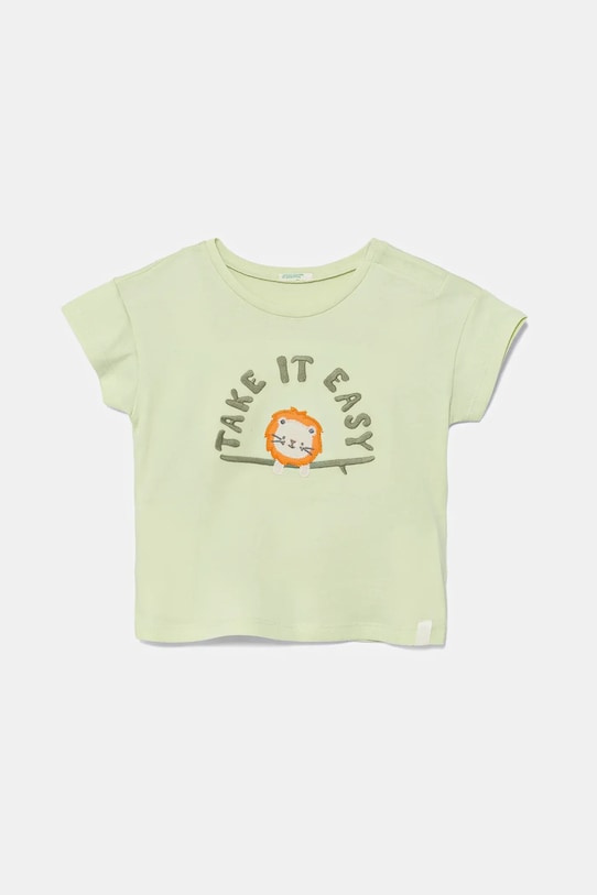 United Colors of Benetton t-shirt bawełniany niemowlęcy aplikacja zielony 3096A106D.W.Seasonal