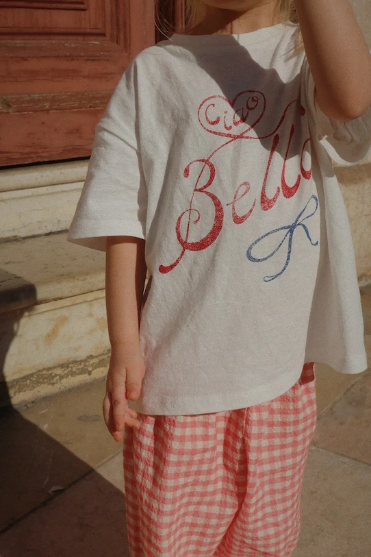 Konges Sløjd t-shirt z domieszką lnu dziecięcy RHW X KS BELLA TEE OCS nadruk biały KS103594