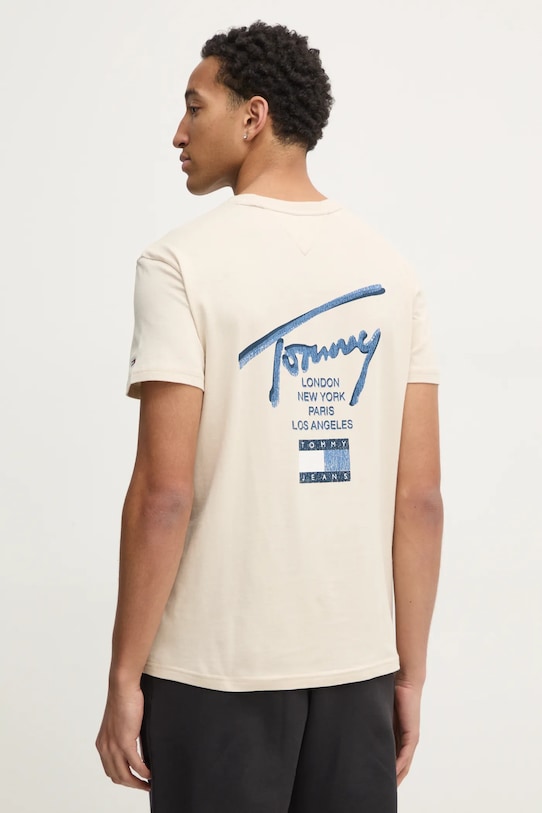 Tommy Jeans tricou din bumbac print bej DM0DM21106