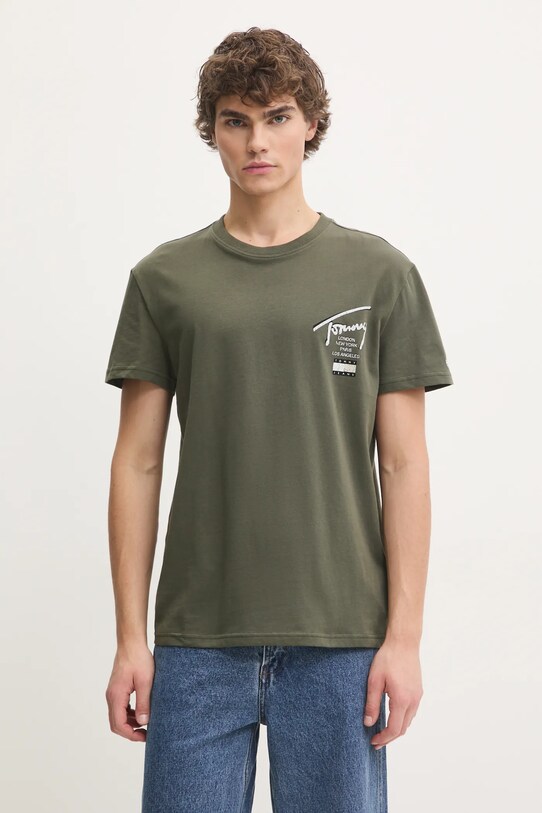 Хлопковая футболка Tommy Jeans хлопок зелёный DM0DM21106