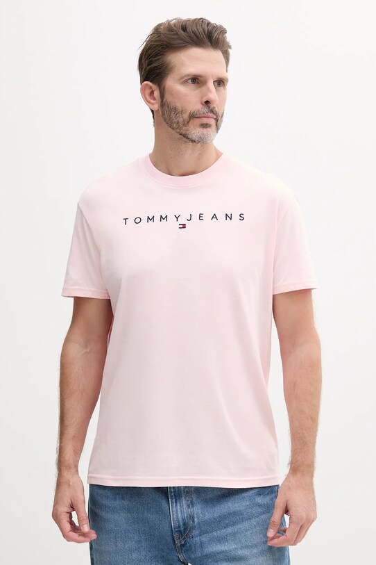 Tommy Jeans tricou din bumbac imprimeu roz DM0DM20744