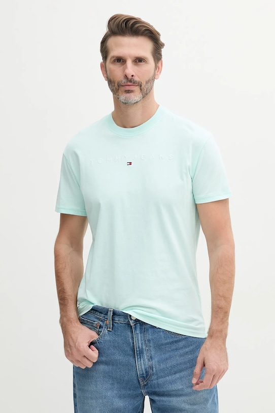 Tommy Jeans tricou din bumbac imprimeu turcoaz DM0DM20744
