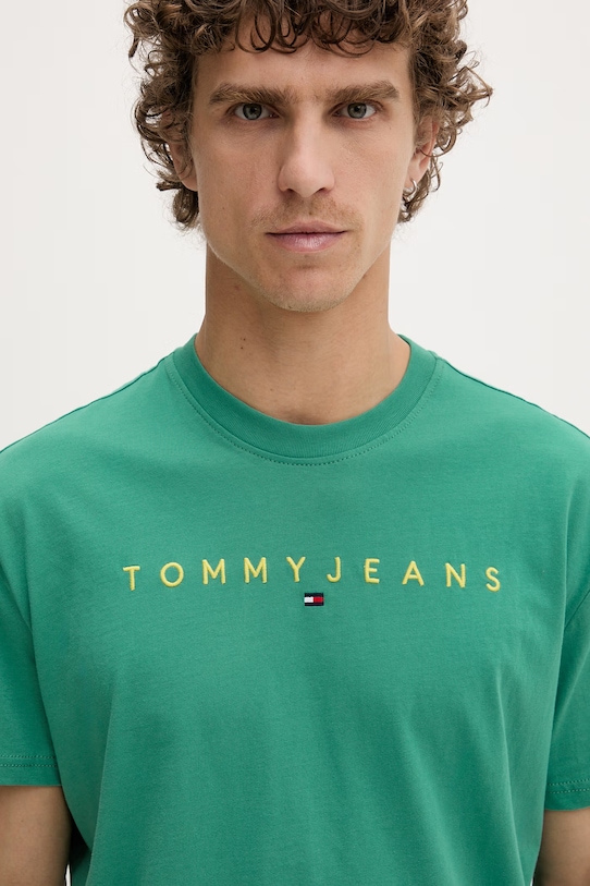 Tommy Jeans tričko pánske bavlnené zelená DM0DM20744