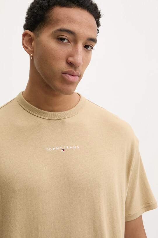 Хлопковая футболка Tommy Jeans бежевый DM0DM21110