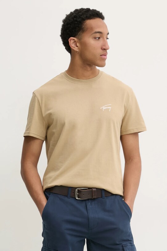 Tommy Jeans tricou din bumbac imprimeu bej DM0DM21140