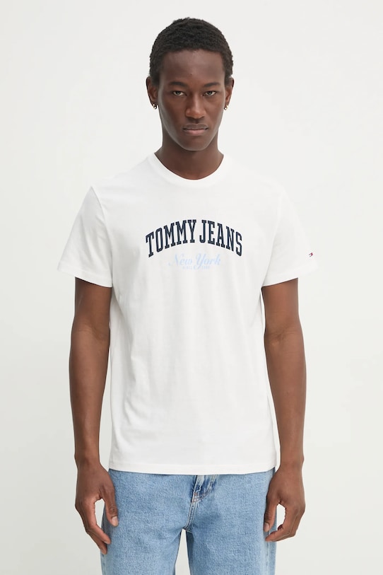 Хлопковая футболка Tommy Jeans хлопок бежевый DM0DM20362