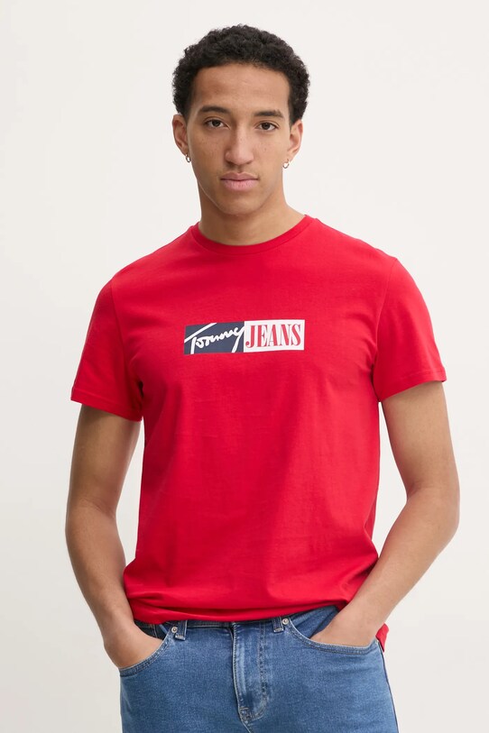 Tommy Jeans tricou din bumbac print rosu DM0DM20365