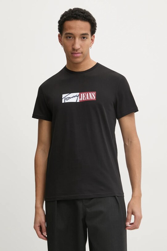 Tommy Jeans tricou din bumbac print negru DM0DM20365