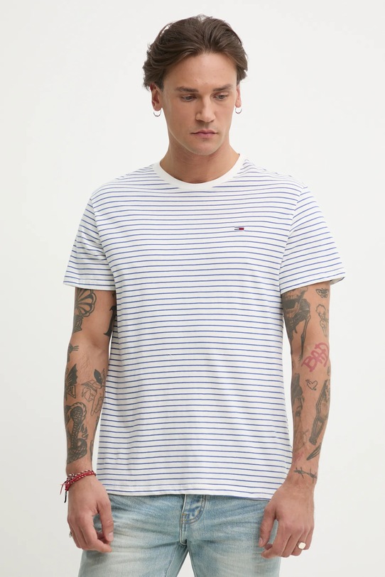 Bombažna kratka majica Tommy Jeans Vzorčasti bela DM0DM20377