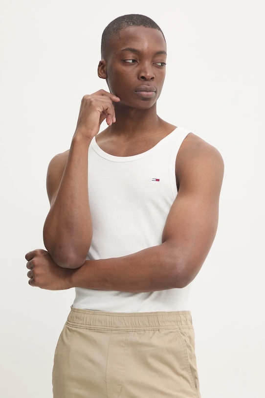 Бавовняний топ Tommy Jeans бежевий DM0DM20336