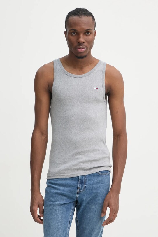 Tommy Jeans top din bumbac melanj gri DM0DM20336