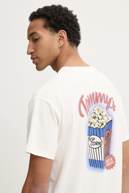 Хлопковая футболка Tommy Jeans хлопок бежевый DM0DM20352