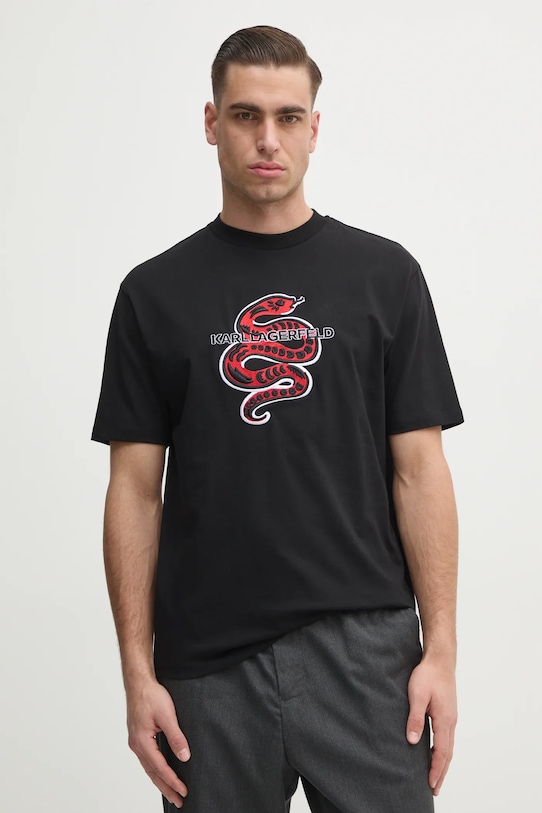 Karl Lagerfeld tricou din bumbac imprimeu negru 551225.755400