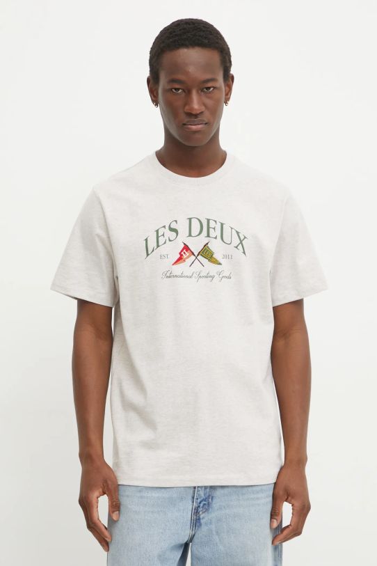 Les Deux t-shirt bawełniany nadruk beżowy LDM101201