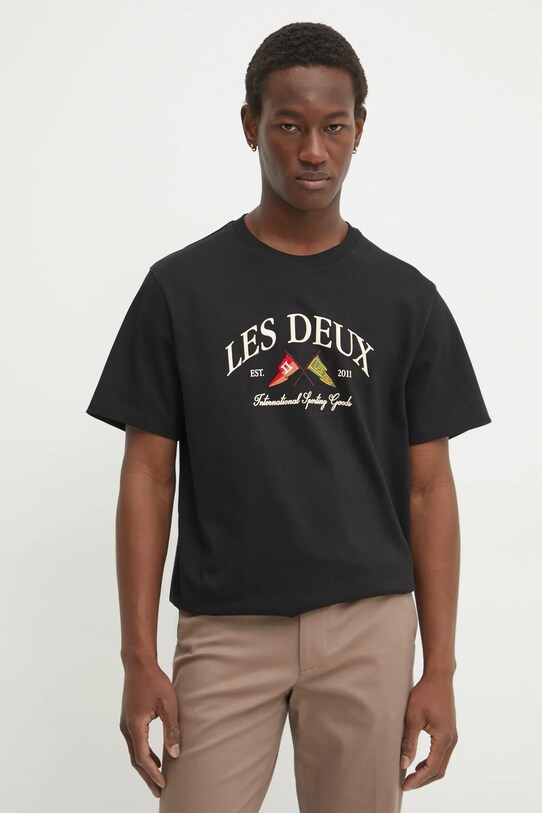 Les Deux t-shirt bawełniany nadruk czarny LDM101201
