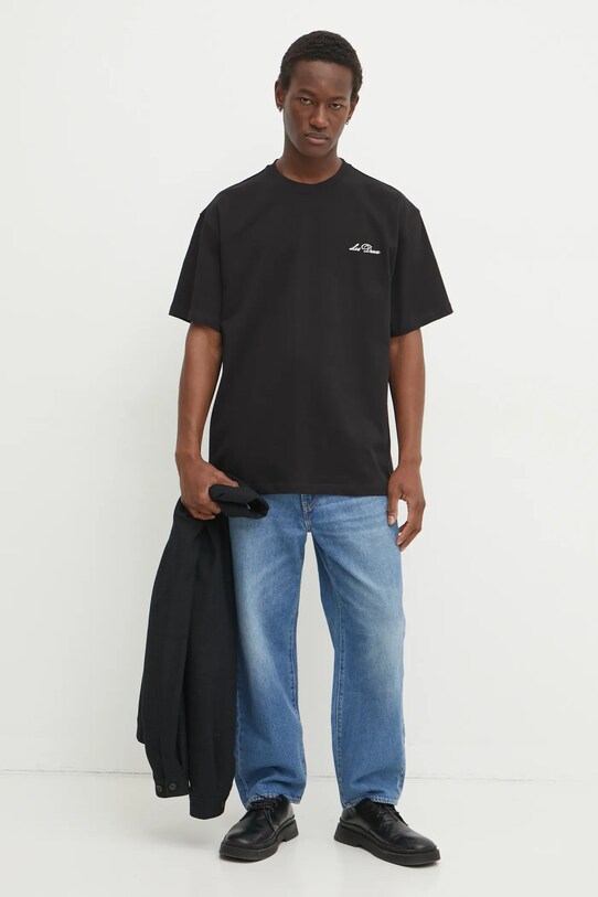 Bavlnené tričko s dlhým rukávom Les Deux LDM110038 čierna SS25