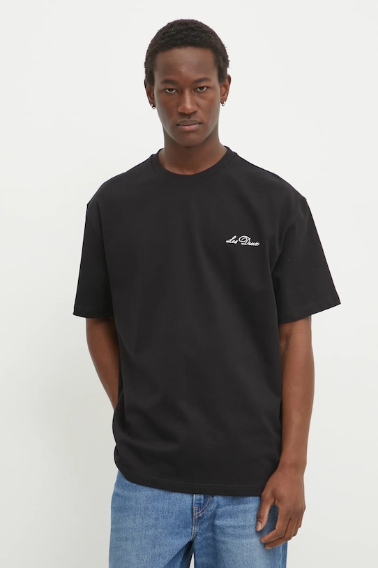 Bavlnené tričko Les Deux jednofarebný čierna LDM101209