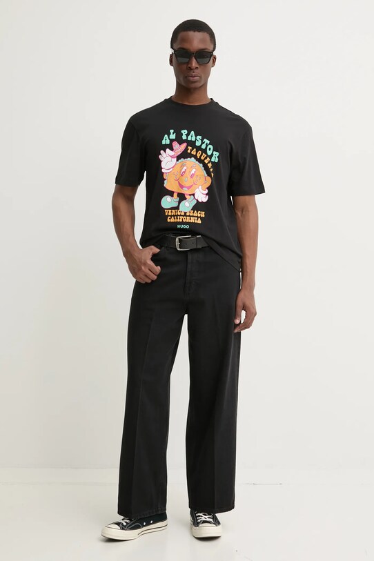 Hugo Blue tricou din bumbac 50532123 negru SS25
