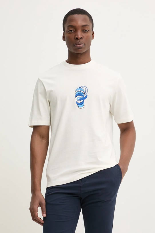 HUGO Blue t-shirt nadruk beżowy 50533391