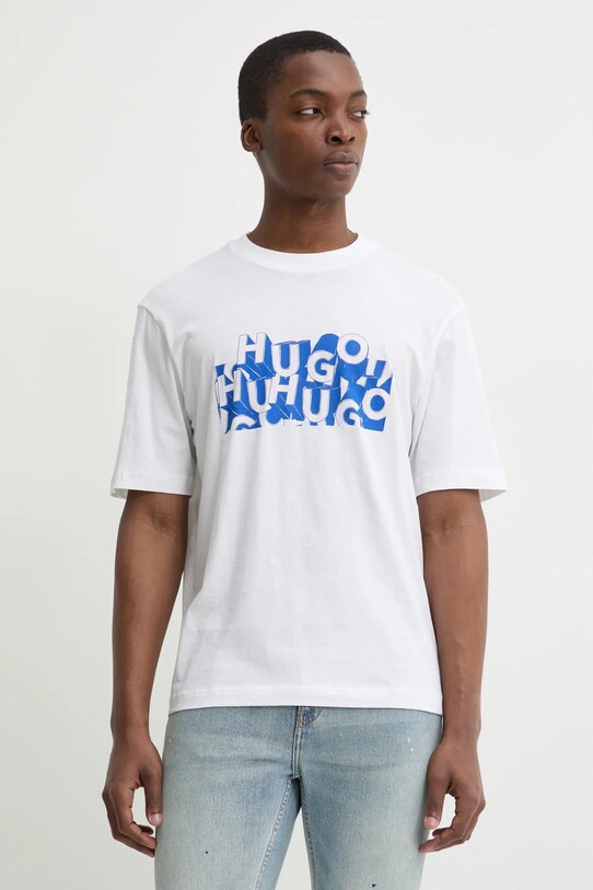 HUGO Blue t-shirt bawełniany nadruk biały 50533528