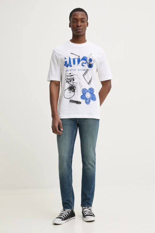 Hugo Blue t-shirt bawełniany 50533529 biały SS25