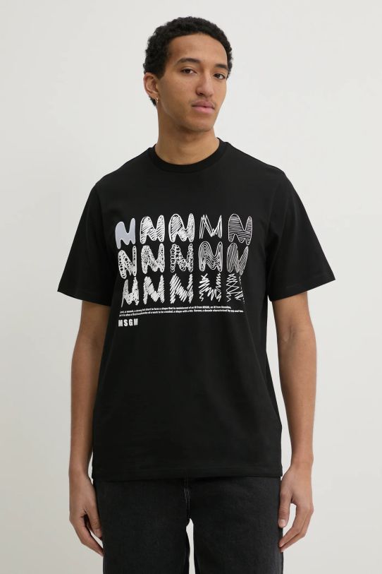 MSGM t-shirt bawełniany nadruk czarny 3840MM110.257097