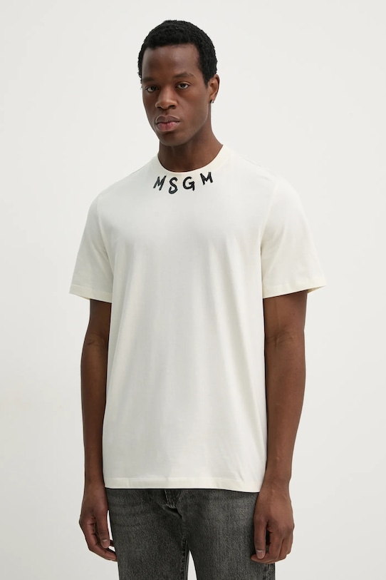 Хлопковая футболка MSGM хлопок бежевый 3840MM102.257002