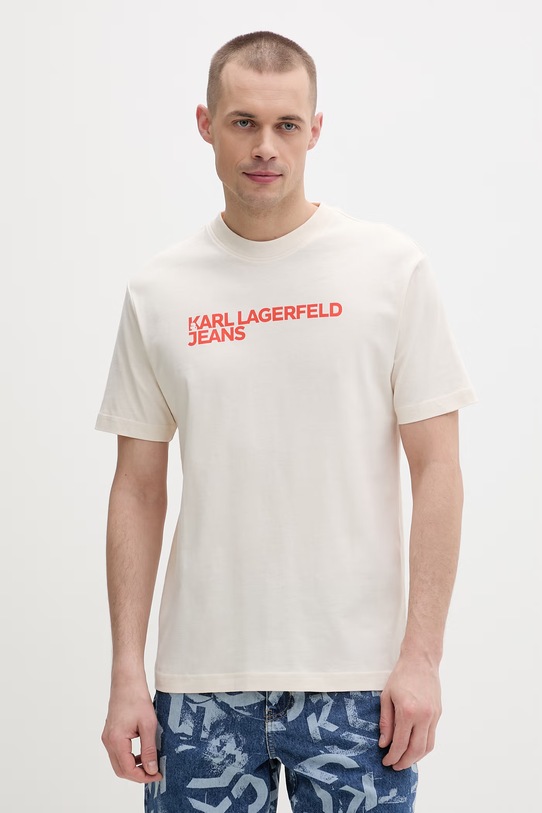 Karl Lagerfeld Jeans T-shirt męski bawełniany beżowy A1M17002