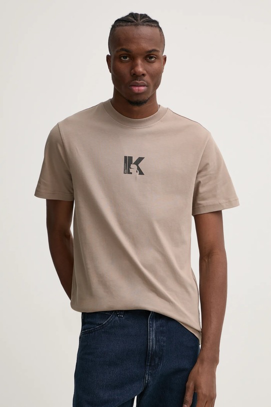 Βαμβακερό μπλουζάκι Karl Lagerfeld Jeans στάμπα μπεζ A1M17044