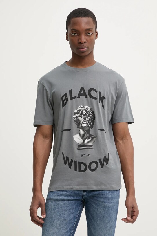 HUGO t-shirt bawełniany nadruk szary 50530684