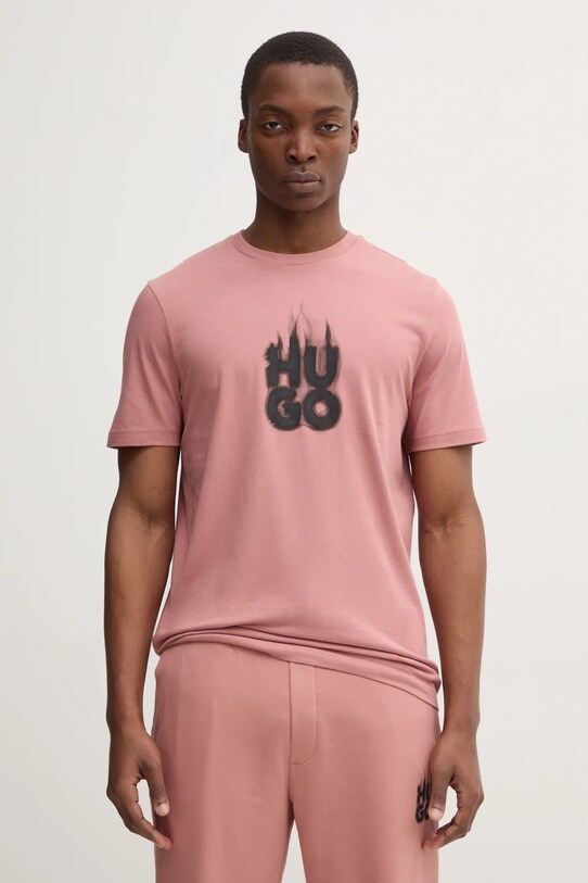 HUGO t-shirt pamut rózsaszín 50535363