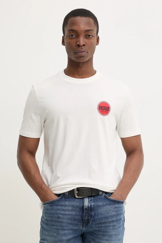 HUGO t-shirt bawełniany nadruk biały 50530641
