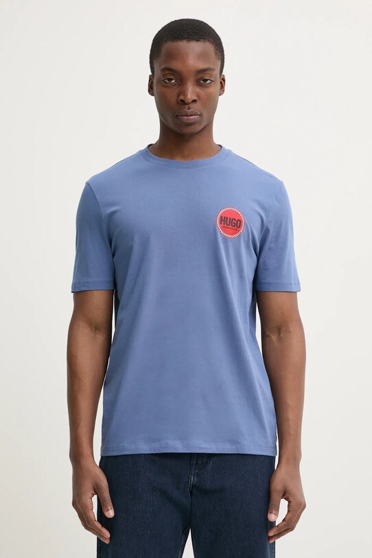 HUGO t-shirt bawełniany nadruk niebieski 50530641