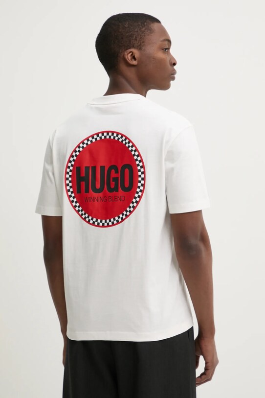 HUGO t-shirt bawełniany nadruk biały 50530647