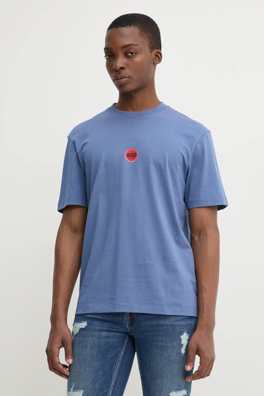 HUGO t-shirt bawełniany nadruk niebieski 50530647