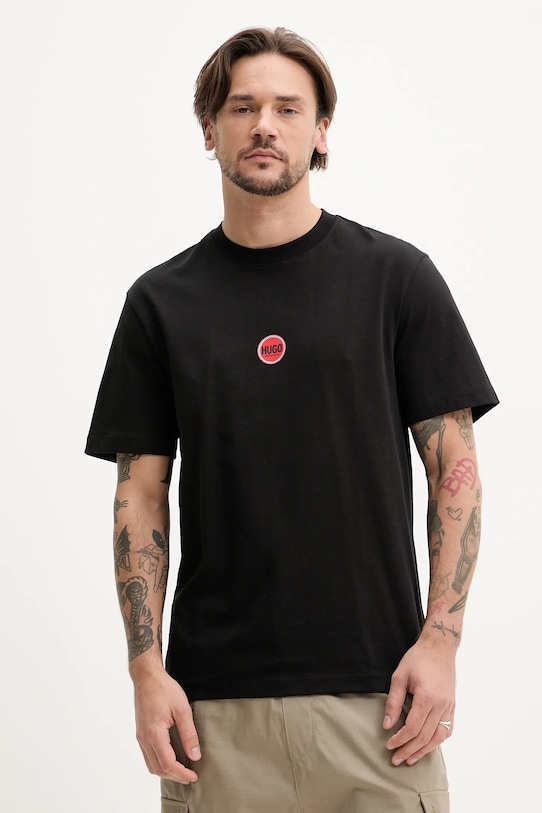HUGO t-shirt bawełniany nadruk czarny 50530647