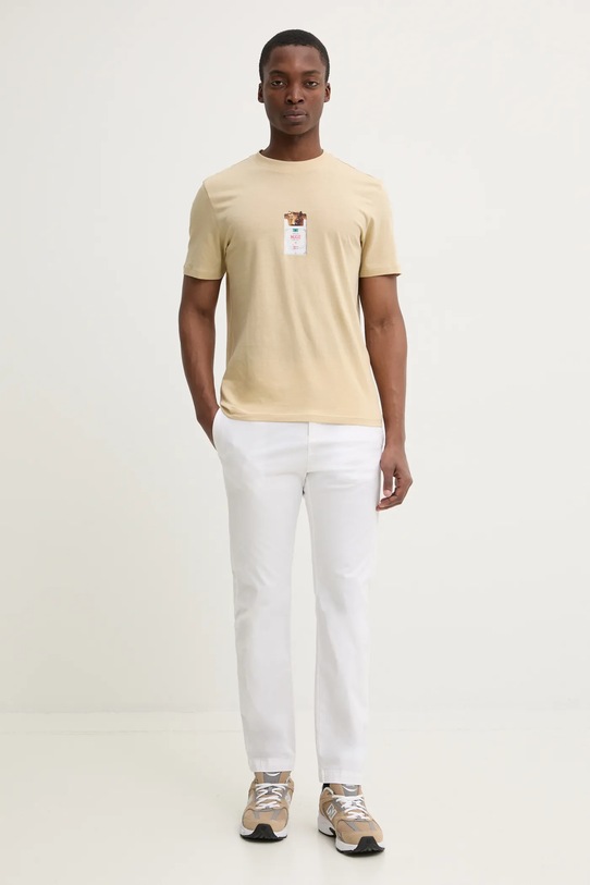HUGO t-shirt bawełniany 50530683 beżowy SS25