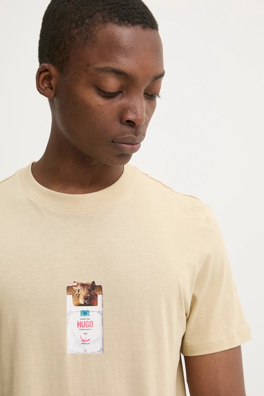 HUGO t-shirt bawełniany beżowy 50530683