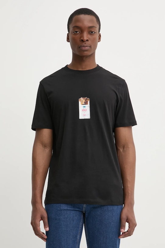 Bavlněné tričko HUGO potisk černá 50530683
