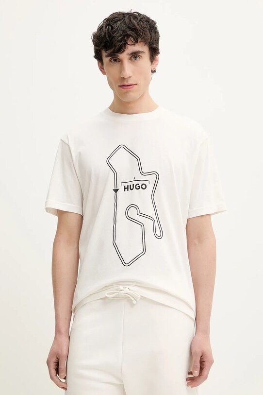 Памучна тениска HUGO 50531757 бял SS25