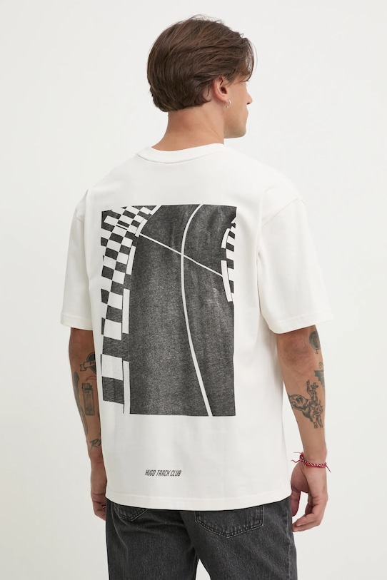 Pamučna majica HUGO print bež 50531758