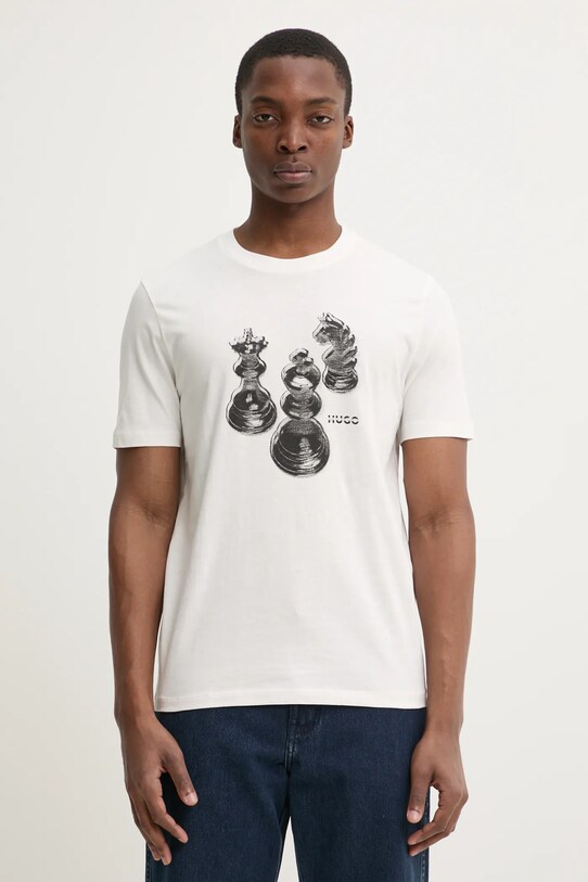 HUGO tricou din bumbac print bej 50532918
